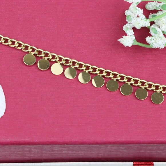 Chic Yellow Gold Bracelet with Round Disc Charms and Adjustable, XPBL0714 - Picture 12 of 12